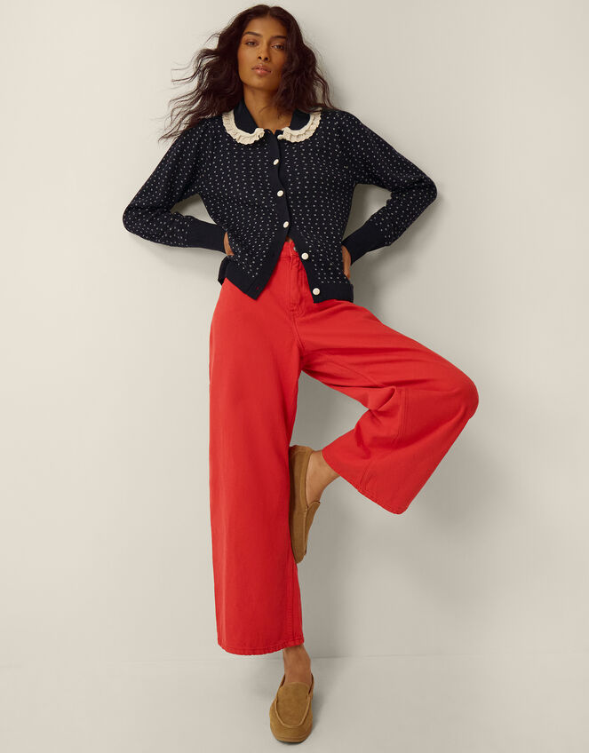 Camila Broderie Collar Cardigan, Blue (NAVY), large