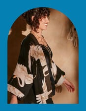 One Hundred Stars Stork Print Kimono Jacket, , large