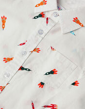 Rocket Print Shirt, White (WHITE), large