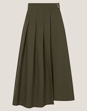 Jillian Pleated Kilt Midi Skirt , Green (KHAKI), large