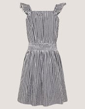 Floral Embroidered Gingham Cut-Out Dress, Black (BLACK), large