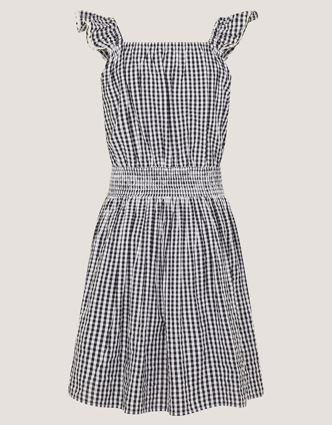 Floral Embroidered Gingham Cut-Out Dress, Black (BLACK), large