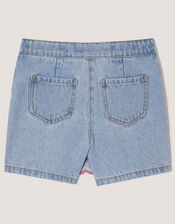 Rhinestone Scallop Denim Skort, Blue (BLUE), large