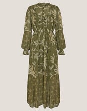 Leona Print Long Sleeve Midi Dress, Green (KHAKI), large