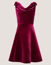 Margot Drape Velvet Party Dress, Red (BURGUNDY), large