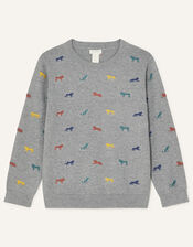 Embroidered Lion Jumper, Grey (GREY), large