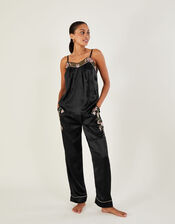 Floral Embroidered Pyjama Trousers, Black (BLACK), large
