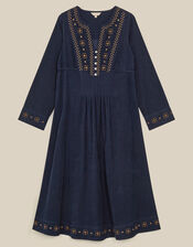 East Anita&nbsp;Embroidered Corduroy Midi Dress, Blue (NAVY), large