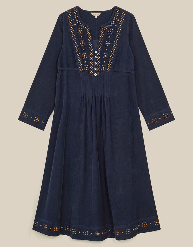 East Anita&nbsp;Embroidered Corduroy Midi Dress, Blue (NAVY), large