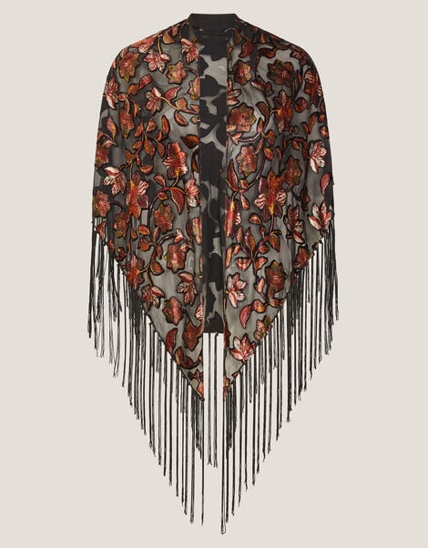 Catia Floral Devoré Fringe Scarf, , large