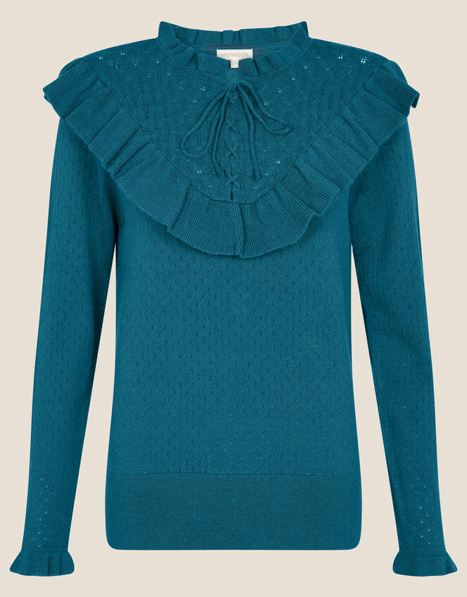 Ronnie Ruffle Lace-Up Jumper, Teal (TEAL), large