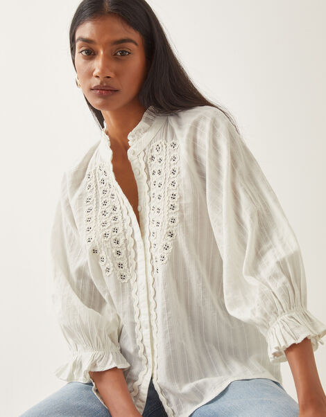 Arden Embroidered Cotton Blouse, Ivory (IVORY), large