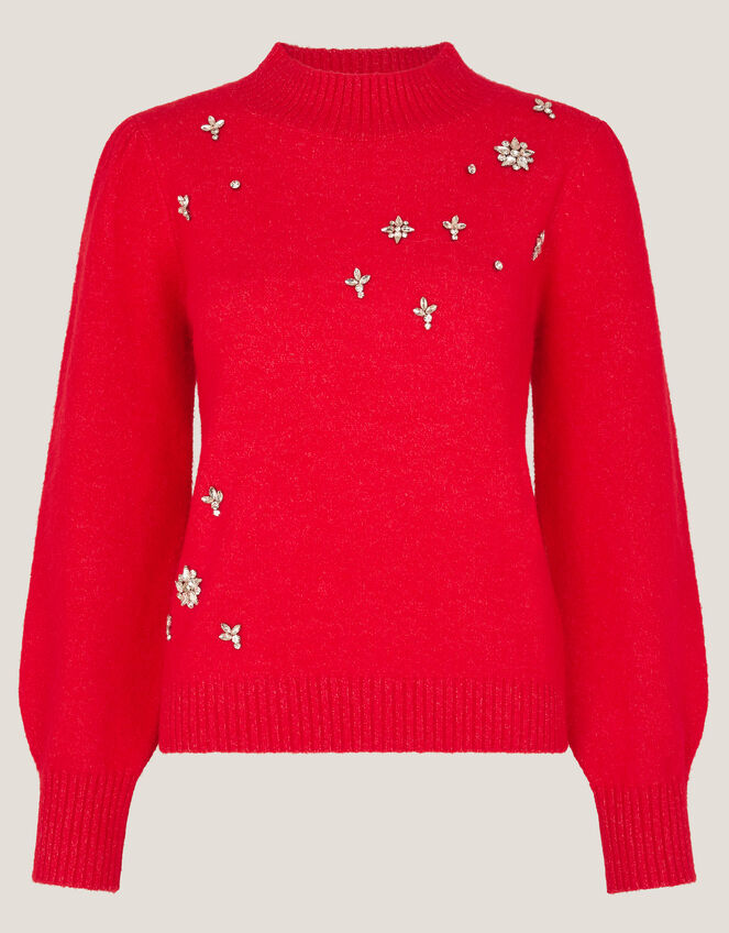 Erika Gemstone Embellished Sweater, Red (RED), large
