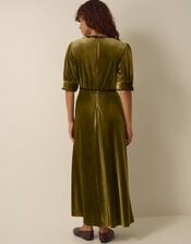 Vera V-Neck Velvet Midi Dress, Green (OLIVE), large