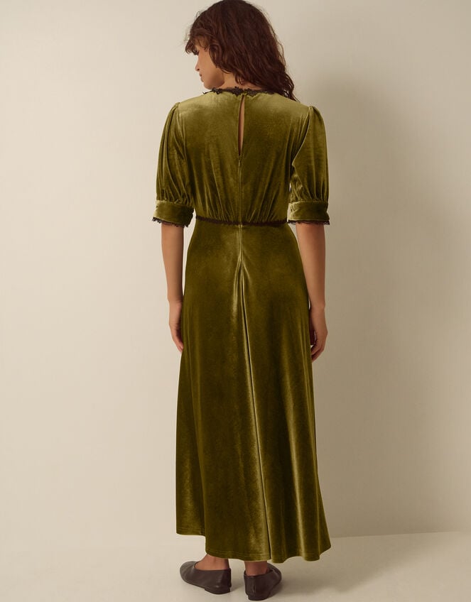 Vera V-Neck Velvet Midi Dress, Green (OLIVE), large