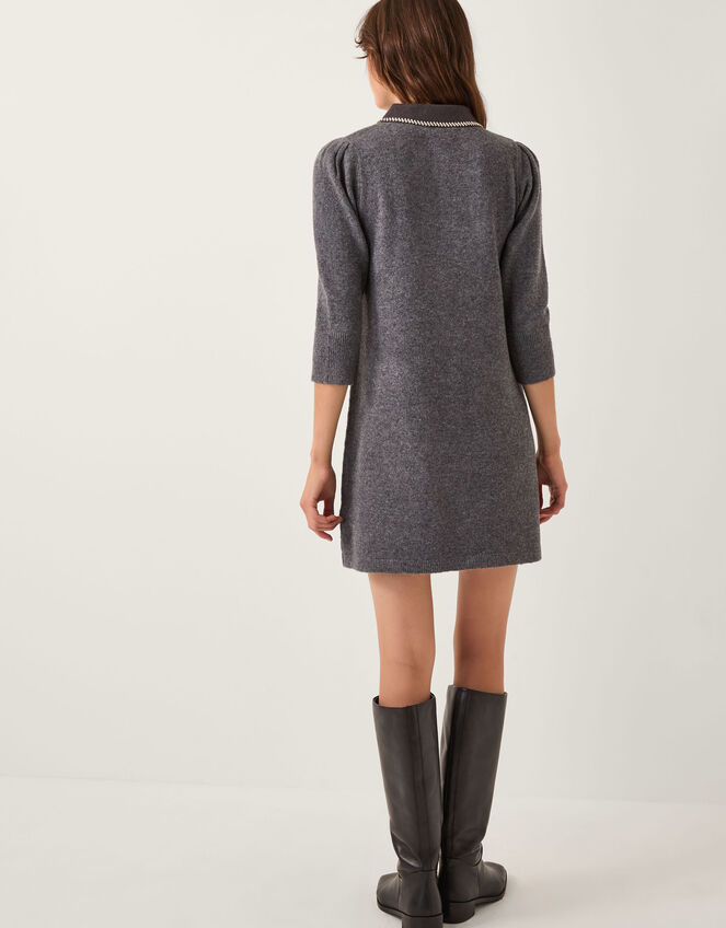 Ebony Embellished Collar Knit Mini Dress, Grey (GREY), large