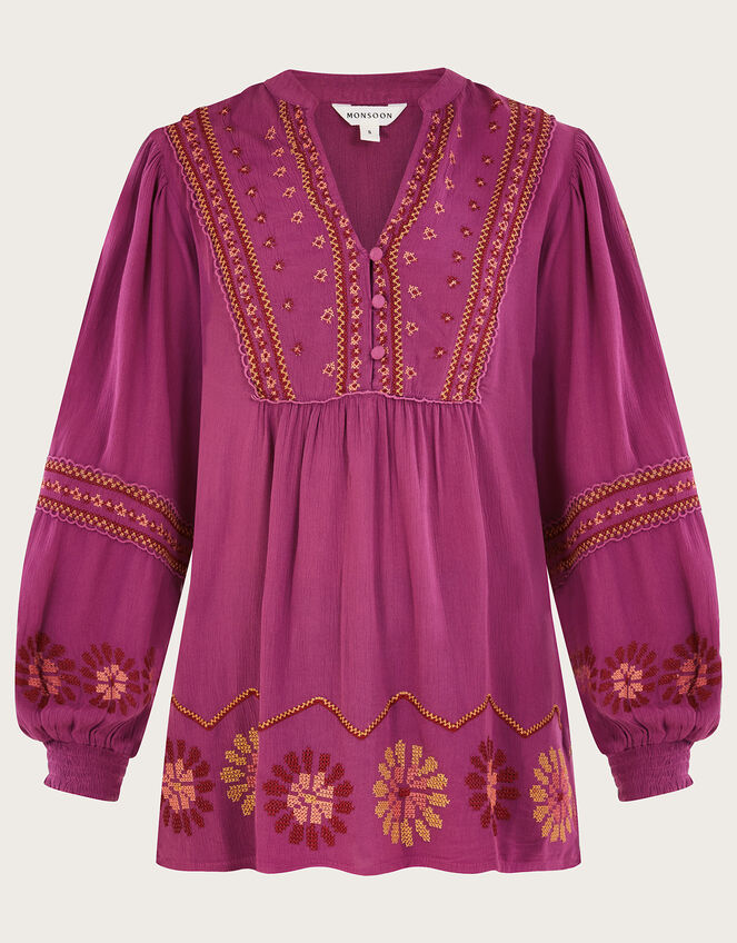 Floral Stitch Blouse, Pink (PINK), large