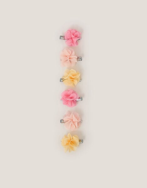 6-Pack Pom-Pom Flower Hair Clips, Yellow (YELLOW), large