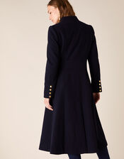 Rosaline Long Military Coat in Wool Blend, Blue (NAVY), large