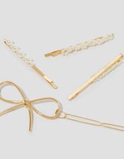 4-Pack Pearl Bow Hair Clips, , large