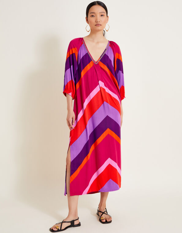 Sonya Stripe Kaftan, Red (RED), large