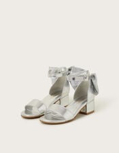 Open-Toe Bow Heels, Silver (SILVER), large