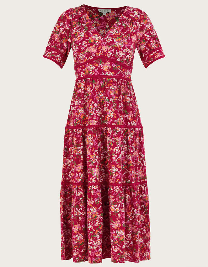 Ditsy Floral Midi Dress, Red (RED), large