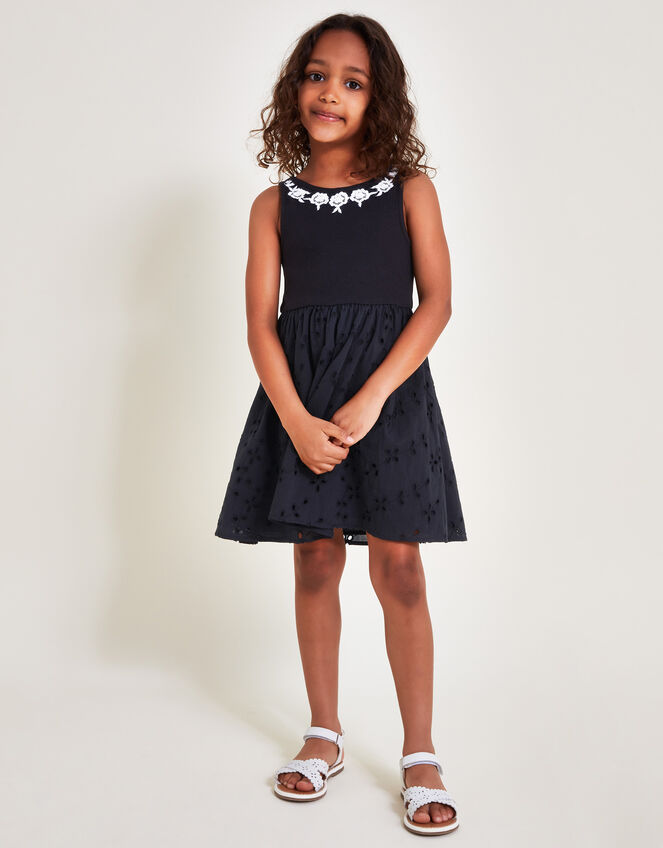 2-in-1 Broderie Dress, Black (BLACK), large