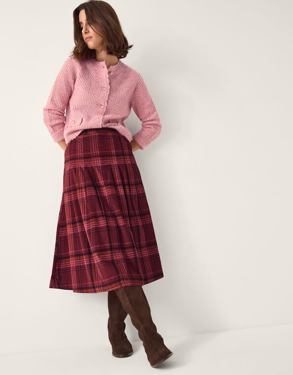 Charly Checkered Midi Skirt, Red (BURGUNDY), large