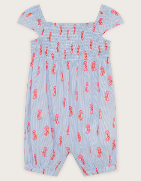 Baby Smocked Seahorse Romper, Blue (BLUE), large