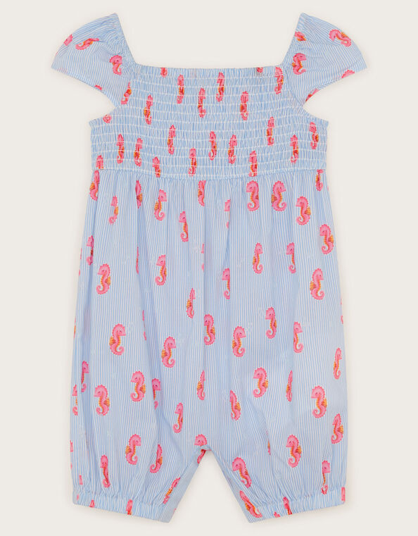 Baby Smocked Seahorse Romper, Blue (BLUE), large