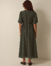 Felicity Short Sleeve Textured Fringe Midi Dress, Green (DARK GREEN), large