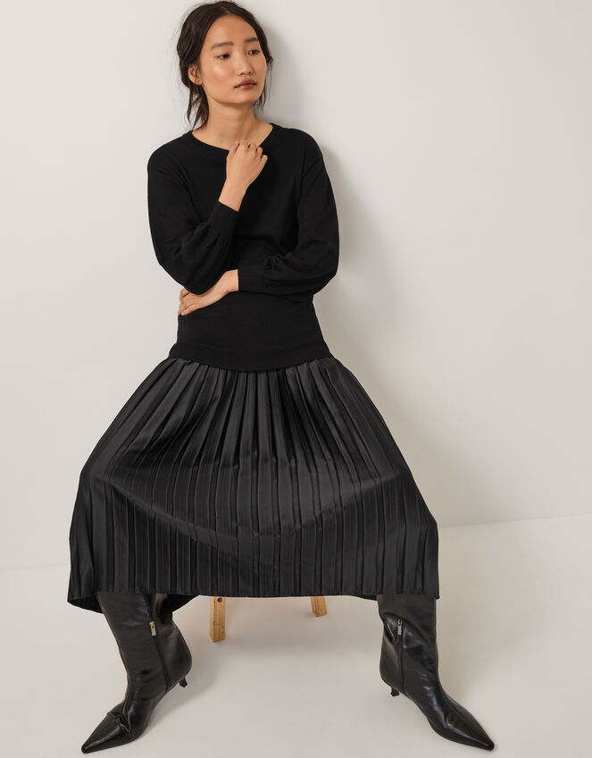 Fia Jumper Pleated Midi Dress, Black (BLACK), large