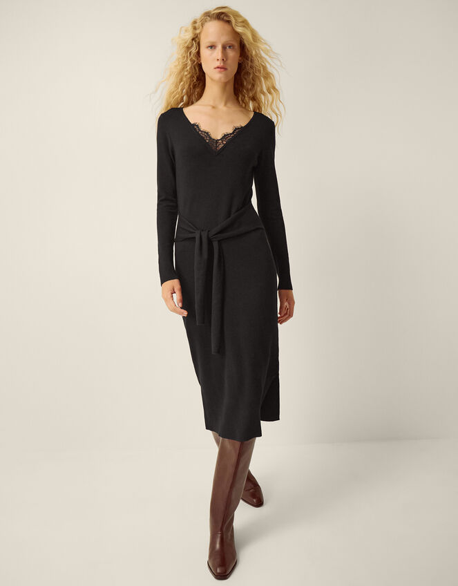 Lulu Lace Knitted Midi Dress, Black (BLACK), large