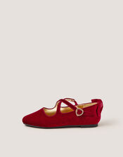 Velvet Bow Mary Jane Ballet Flats, Red (RED), large