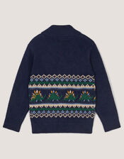 Dinosaur Fair Isle Cardigan, Blue (NAVY), large