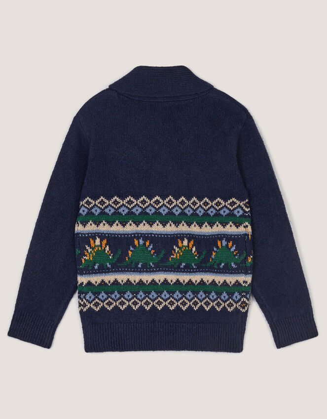 Dinosaur Fair Isle Cardigan, Blue (NAVY), large