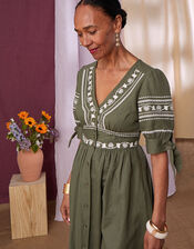 Embroidered Dolly Dress in Linen Blend, Green (KHAKI), large