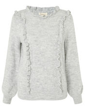Ruffle Pointelle Knit Jumper, Grey (GREY), large