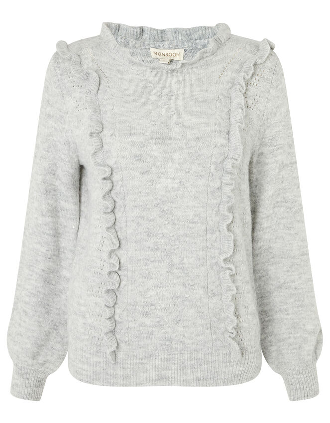 Ruffle Pointelle Knit Jumper, Grey (GREY), large