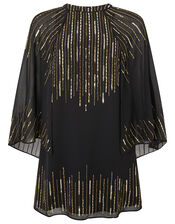 Courtney Embellished Cape Sleeve Dress, Black (BLACK), large