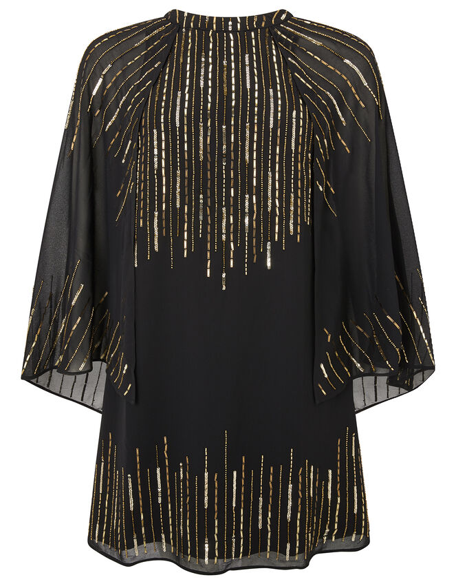 Courtney Embellished Cape Sleeve Dress, Black (BLACK), large