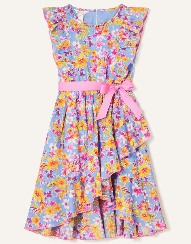Floral Frill Skirt Dress, Blue (BLUE), large