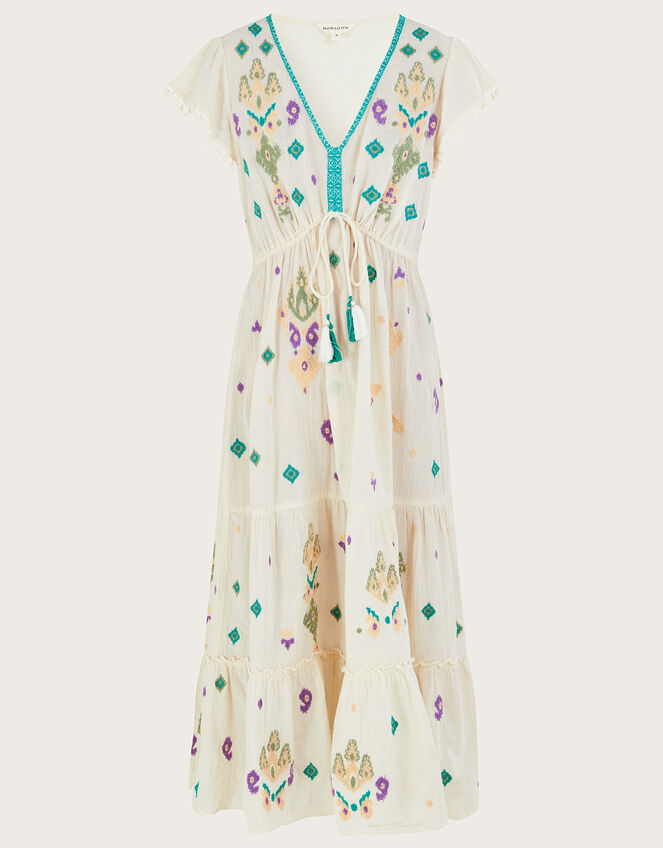 Flutter Sleeve Embroidered Maxi Dress, White (WHITE), large