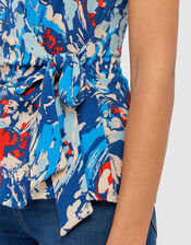 Arianna Printed Jersey Top, Blue (BLUE), large