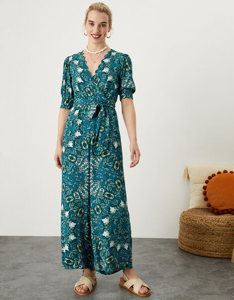 Scallop Print Jumpsuit, Teal (TEAL), large