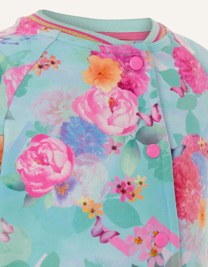 Floral Print Bomber Jacket, Blue (TURQUOISE), large