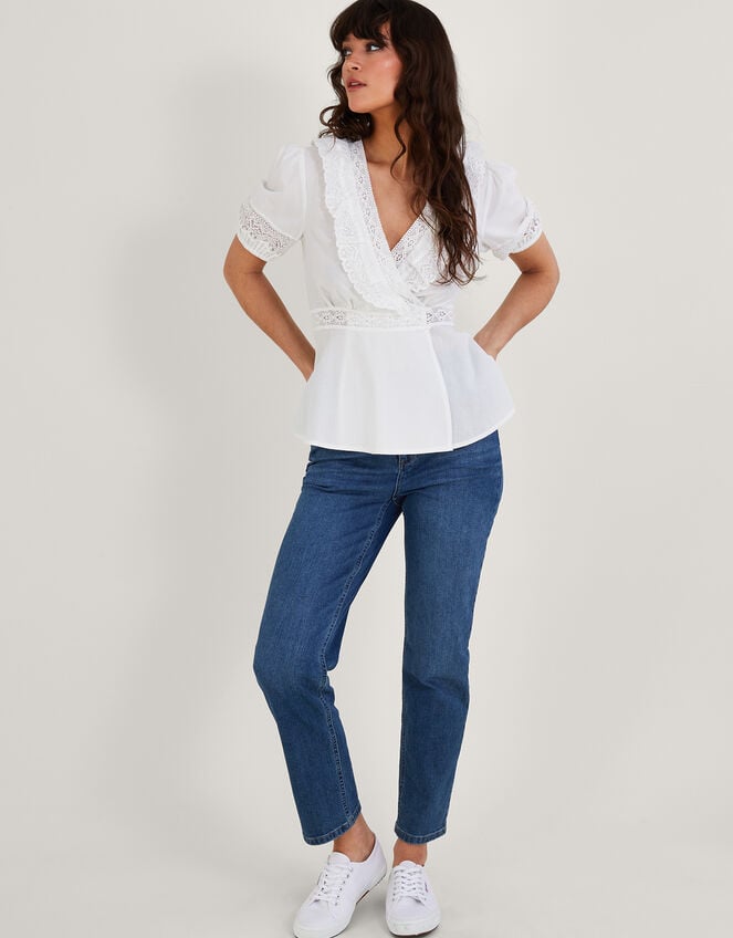 Winifred Wrap Top in Sustainable Cotton, White (WHITE), large
