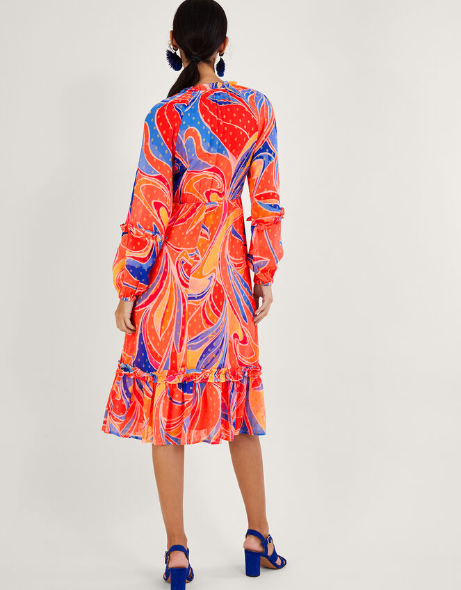 Ariel Print Tiered Dress, Orange (ORANGE), large