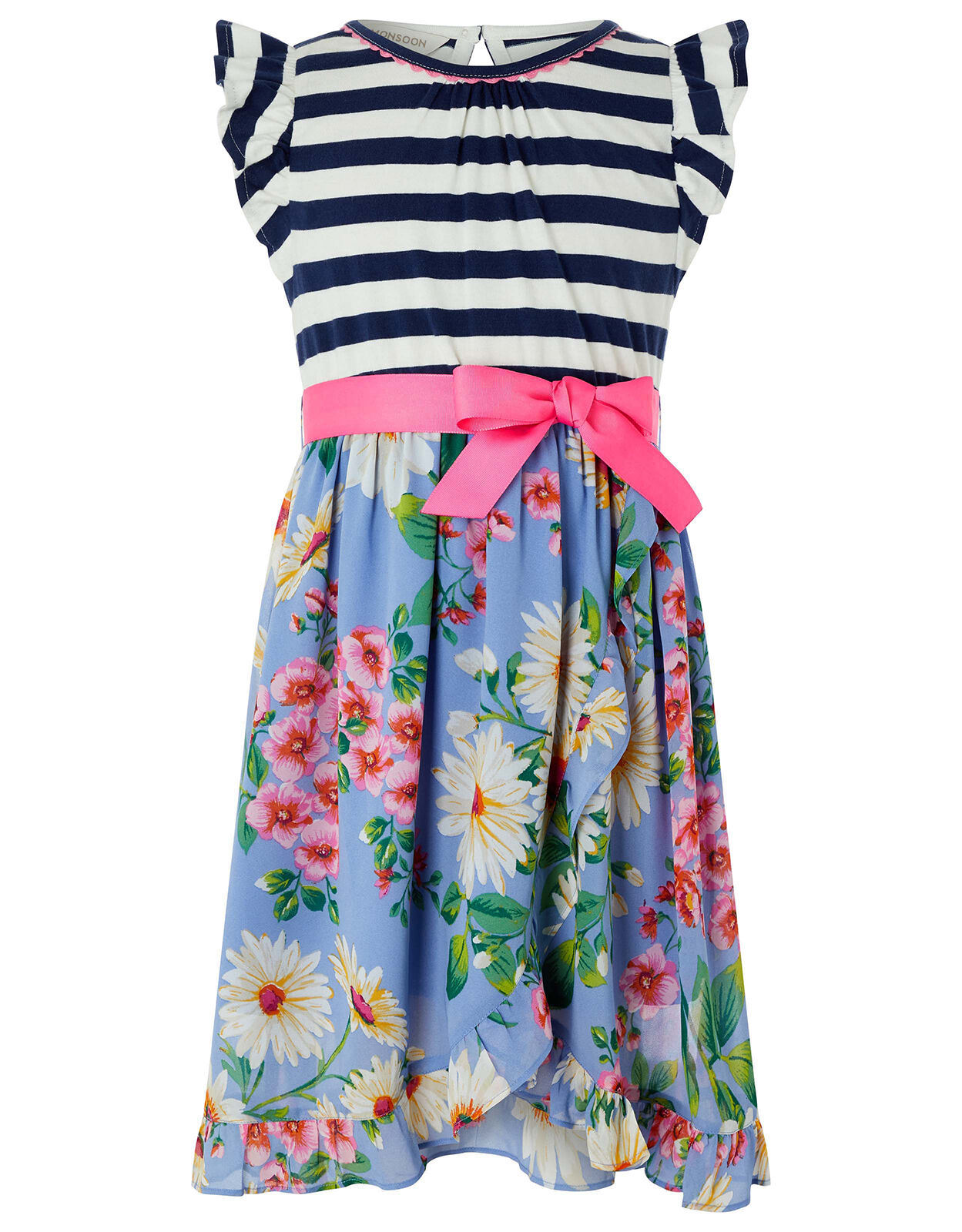 Dulcie 2 in 1 Stripe and Floral Dress Blue Girls Dresses